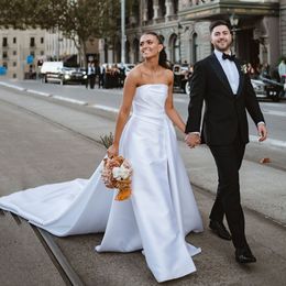 Elegante trouwjurken voor strapless zijsplit zeemeermin bruidsjurk met afneembare trein vestidos de novia plooien 326 326