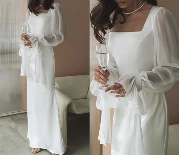 Robes de mariée élégantes en mousseline de soie bouffante, manches longues, robes de mariée simples de styliste, longueur au sol, Robe de soirée de réception sur mesure