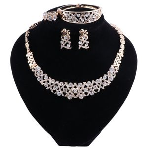 Elegante bruiloft sieraden set Crystal ketting oorbellen ring armband sets voor vrouwen goud kleur Turkse sieraden