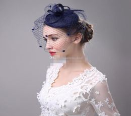 Élégant fête de mariage coiffure de mariée chapeaux d'église chapeaux de mariée pas cher fait à la main personnalisé bleu marine chapeau Kentucky Derby Hats9131616