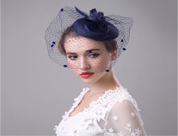 Élégant fête de mariage coiffure de mariée chapeaux d'église 2019 pas cher fait à la main personnalisé bleu marine chapeau Kentucky Derby Hats4220466