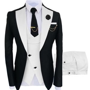 Elegante bruiloftspakken voor mannen Zwarte Witte bruidegom bruidegomsmannen man blazer bruidegom Tuxedo slanke fit formeel kostuum homme 220817