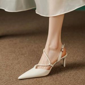 Elegante wit beige dames Mary Jane mode hoge hak lederen puntige feestjurk schoenen