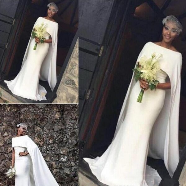 Élégant Cap Blanc Style Robes De Soirée 2018 Printemps Été Sirène Balayage Train Robes De Bal Sud Africain Femmes Vestidos Robe Pas Cher