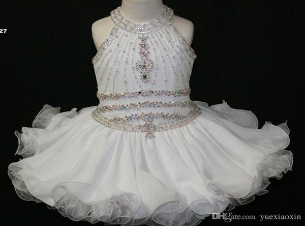 Elegante Cupcake White Cupcake Nitdler Vestidos de concurso Halter Princesa Princesa First Communion Corto Flower Gowns for Wedding5215414