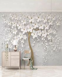 Elegante witte bloem behang luxe sieraden 3d aangepaste muur muurschildering muurschildering voor trouwkamer tv achtergrond plafond slaapkamer li8436626