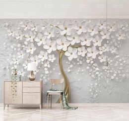 Elegante witte bloem behang luxe sieraden 3d aangepaste muur muurschildering schilderij voor trouwkamer tv achtergrond plafond slaapkamer li6605971