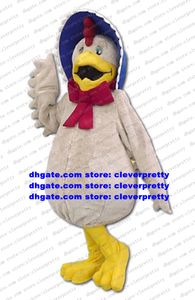 Elegante witte kip kip chook chick mascotte kostuum mascota fancy jurk gele scherpe mond big globe buik klauwen nr. 8800
