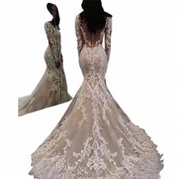 Élégant blanc Illusi Lg manches dentelle sirène mariage Dres Tulle Appliques robes de mariée de mariage romantique avec mégots L5xc #