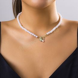 Elegante Witte Imitatie Parel Sleutelbeen Ketting Neckalce Vrouwen Wed Bridal Goth OT Gesp Tulp Bloemen Hanger Choker Y2K Sieraden