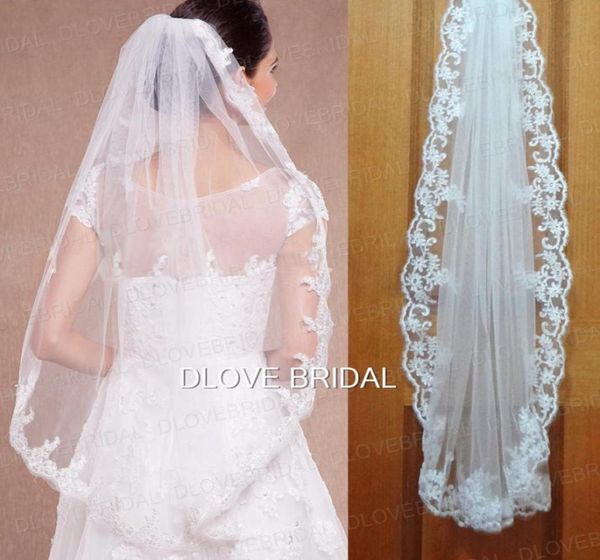 Voile de mariée élégant en dentelle blanche ivoire à une couche avec peigne, bon marché mais de haute qualité, accessoire de cheveux de mariage personnalisé en usine 2636931