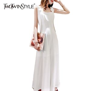 Combinaison blanche élégante pour femmes sangle dos nu taille haute pantalon à jambes larges combinaisons femme printemps mode 210521