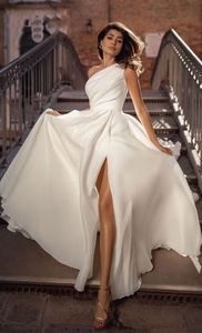 Elegante witte schouder formele avondjurken plooien peplum dij spleten kant lang een lijn prom feestjurken speciale gelegenheid jurk vestidos de novia