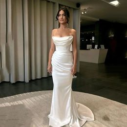 Robe De mariée sirène en Satin blanc, élégante, sans bretelles, en soie plissée, pour femmes, 2024
