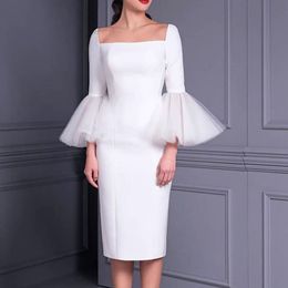 Elegante witte korte schede prom-jurk knie-lengte vierkante vlindermouwen 2023 avondjurken nachtfeestje outfits vrouwen gewaad de soiree