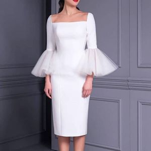 Élégant blanc court gaine robe de bal genou-longueur carré manches papillon 2023 robes de soirée tenues de soirée femmes robe de soirée