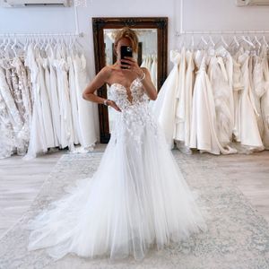 Robe De mariée blanche élégante en Tulle, style Boho, sans bretelles, Sexy, sur mesure, pour la plage, 2024