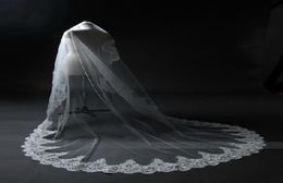 Elegante WhiteIvory Long Bridal Veil TuLle Lace Appliques Wedding Veil voor kerk 2021 Nieuw aankomst6656517