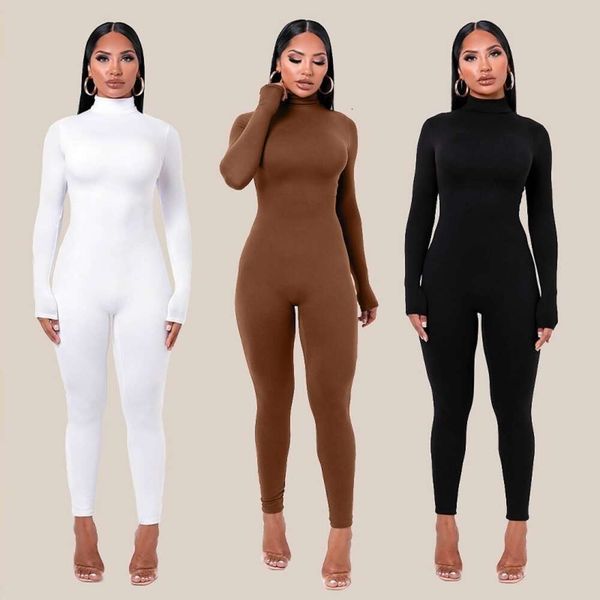 Monos de mujer Bodysuit de viento elegante Femenina Otoño Invierno Color sólido apretado Camiseta de manga larga Yoga