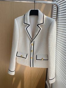 Elegante invierno otoño contraste Color Tweed chaquetas cortas abrigo estilo inglés bolsillo con muescas un solo pecho lana Outwerwear 240219