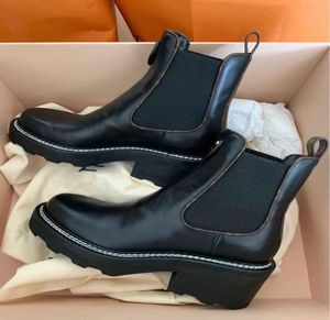 Elegant wintermerk Beaubourg Ankle Boots Black Calfskin Leather Comabt Boot Rubber Lug Sole Lady Booty Famous Martin Booties Par1179579