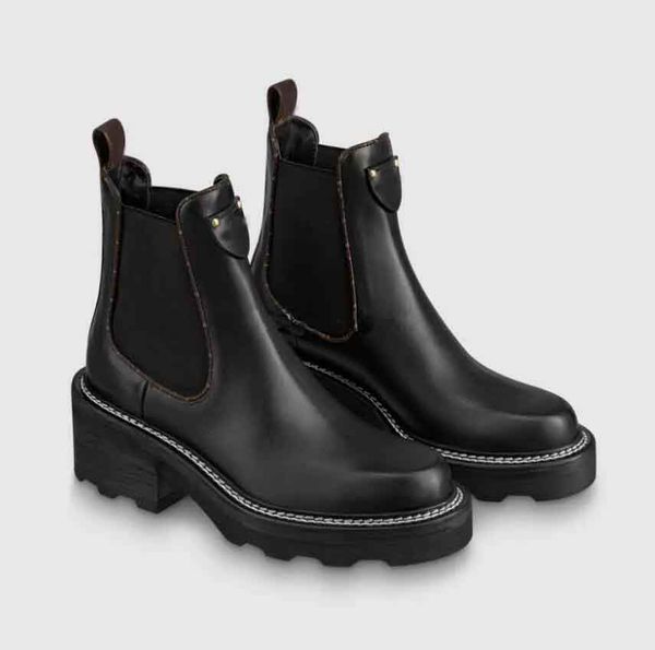 Élégant hiver marque Beaubourg bottines en cuir de veau noir Comabt botte en caoutchouc semelle semelle dame butin célèbre Martin chaussons fête mariage EU35-41