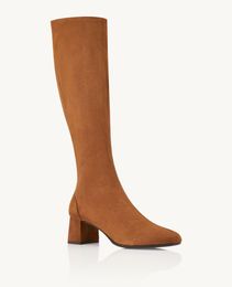 Elegante winterontwerper Saint Honore Boot Aquazzuras enkellaarzen Saint Lined Bootie verfraaid Zwart rood Bruin Leer Suede play Middenkuit Blokhak Stretch