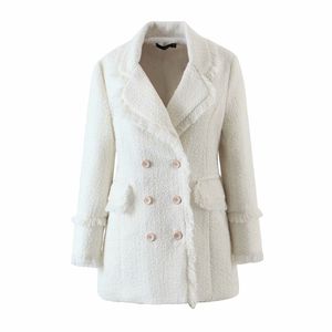 Elegante vrouw beige losse kwast dikke wollen jassen winter vintage dames warme bovenkleding vrouwelijke chique oversized jassen 210515
