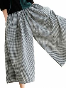 Dr – pantalon à carreaux élégant en lin coton pour femme, jambes larges, taille haute, Baggy, survêtement, survêtement, 54PN #, été, 2023