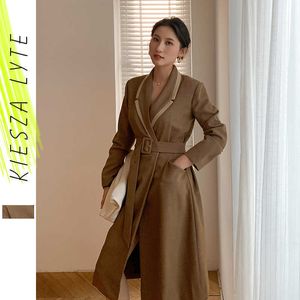 Elegante Vrouwen Blazer Jurk Split Belted Midi Trench Jurken Kantoor Dameskleding Mode Ropa Mujer Suit 210608