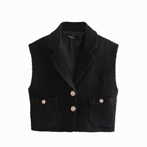 Elegante vrouwen blok tweed gekerfde kraag blazers mode dames knop jassen streetwear vrouwelijke chique zakjassen 210430