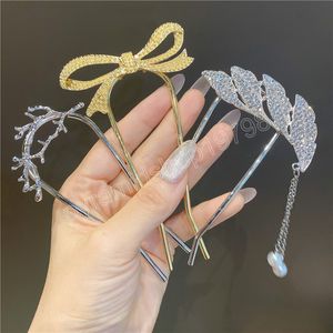 Femmes élégantes nœud papillon U forme strass épingles à cheveux métal cheveux bâton pince à cheveux mariée mariage cheveux accessoires chapeaux