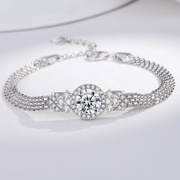 Elegante pulsera de diamantes para mujer, Plata de Ley 925, 2CT VVS, pulseras de moissanita, cadenas para niñas y mujeres para fiesta, boda, bonito regalo