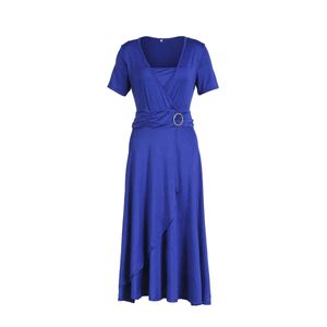 Elegante vrouwen jurk mode hoge taille duidelijke asymmetrische midi ol casual korte mouw partij sexy zwart lang plus maat 210428