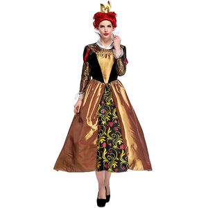 Elegante Vrouwen Flirty Queen of Hearts Costume Movie Vicious Queen Cosplay Jurk Halloween Carnaval Party Retro Palace Lange Jurk