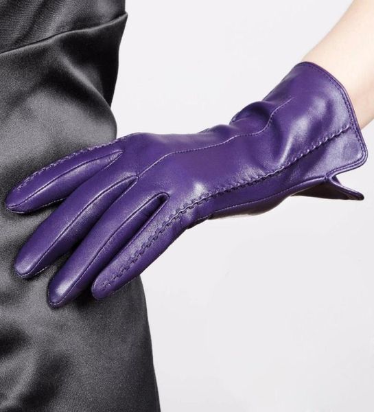 Guantes elegantes de cuero genuino para mujer, guantes de conducción de piel de cabra con forro de seda fino, guantes femeninos de tendencia L085NN 2010217248066