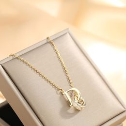 Elegante Vrouwen Gift Micro Pave DO Hanger Ketting 18K Vergulde Roestvrij Stalen Sieraden