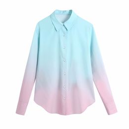 Elegante vrouwen geleidelijke verandering shirts mode dames turn down kraag tops streetwear vrouwelijke chique tie-dye blouses 210430