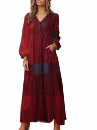 Femmes élégantes Maxi Chemise Dr ZANZEA Losse Lg Manches Robes Automne Vintage Dames Plaid Dr Fi Robe f08I #