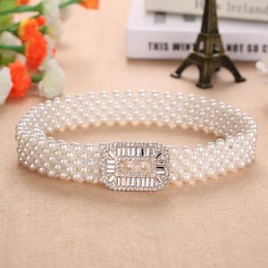 Elegante vrouwen parel taille riem elastische gesp parel ketting riem vrouwelijke meisjes jurk kristal riem parel elastische riem luxe merk 240104