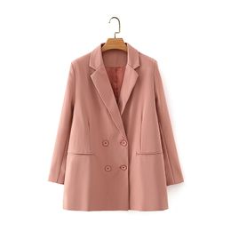 Femmes élégantes rose solide blazer vestes mode dames chic bouton costumes décontracté femme streetwear filles vintage 210430