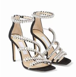 Sandales élégantes pour femmes Cuir PVC Bande étroite incrustée de diamants entourant la cheville Bout ouvert Mode élégante Robe de mariée dorée Soirée Chaussures de marche