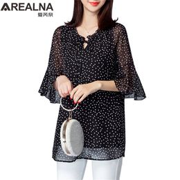 Elegante dames shirts mode vrouw blouses polka dot chiffon tunieken bladerdeeg lange mouw kleding zwart shirt oversized tops 220407