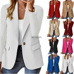 Trajes ajustados elegantes para mujer, abrigo superior, traje de oficina de manga larga liso, S-XXL con cuello, ropa de estilo occidental, otoño 2023, HKD230901