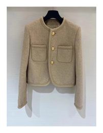 Veste courte en Tweed pour femmes, élégante, Vintage, Camel, manches longues, Premium, sens, mode, bouton, tempérament, Chic, Simple, 240104