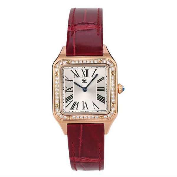 Reloj elegante para mujer, movimiento de cuarzo, correa de cuero de vaca, reloj de diamantes, varios colores disponibles, cristal de zafiro, resistente al agua