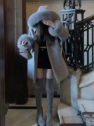 Manteau de laine pour femmes élégantes à manches longues mode coréenne veste rétro ultra-mince solide capuche Fairycore 2023 nouveau manteau d'automne et d'hiver 240112