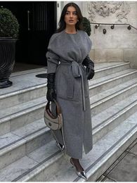 Elegante dameswollen jas met lange mouwen straatkleding Koreaanse mode-jas effen kleur oversized 2024 nieuwe herfst- en winterjas 240112