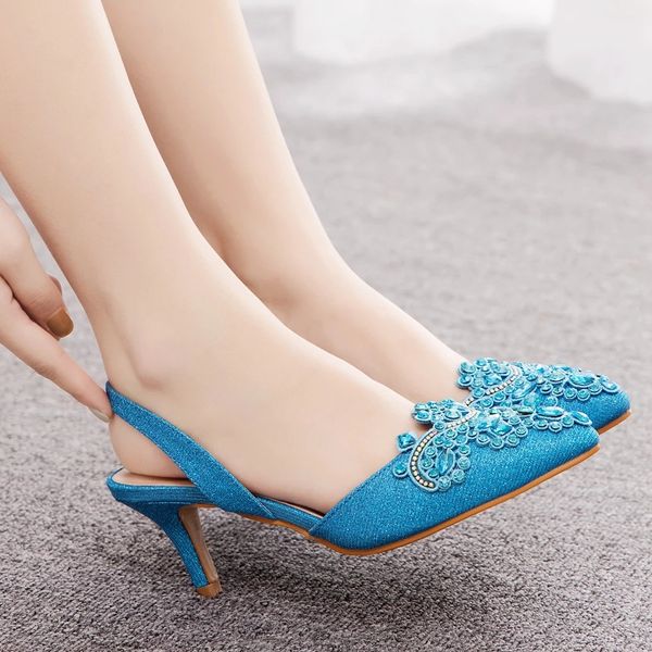 Femmes élégantes Sandals Robe de fête pour femmes STILETTO Chaussures de mariage Luxury Rhingestone High Talons Slingback Pumps