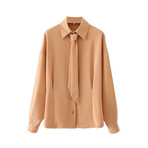 Elegante vrouwen solid roze shirts mode dames stropdas geplooide tops streetwear vrouwelijke chic button losse blouses 210430